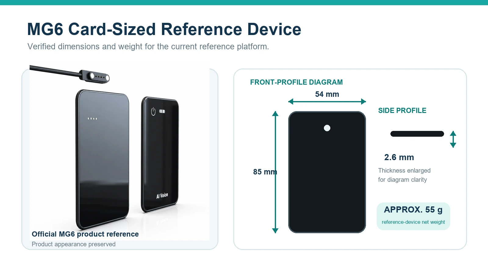 MG6 slim voice recorder dimensions and card-sized side profile